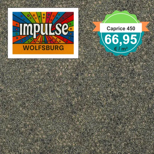 Girloon Caprice 450 – Draufsicht auf Teppichboden 450, inklusive klar positioniertem Preisetikett.